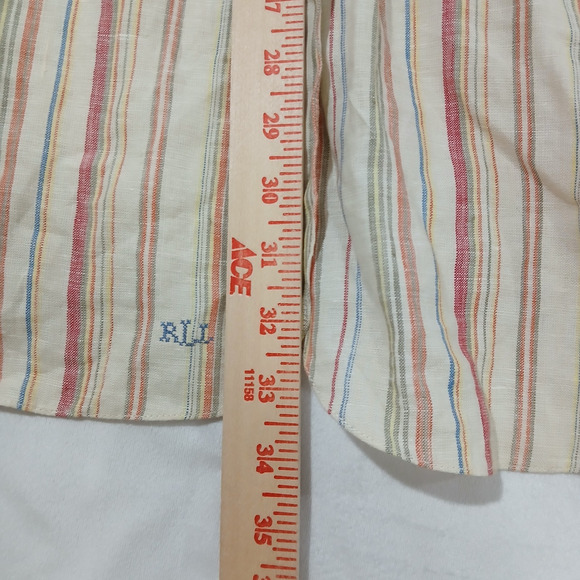 Lauren Ralph Lauren Linen Top Womens 3X NWT Striped Great Plains Band Collar - Picture 8 of 10